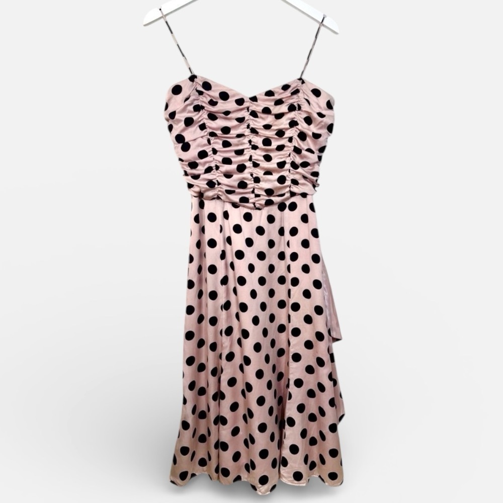 Vintage Laundry By Shelli Segal Pink and Black Polka Dot Midi Dress